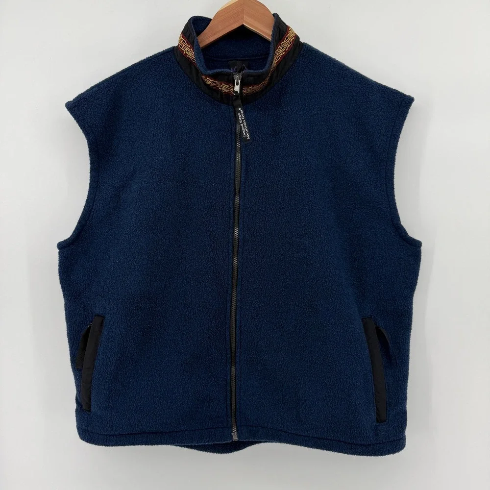 Jagged Edge Mountain Gear Fleece Vest Mens XXL Navy Blue Full Zip Geometric Trim